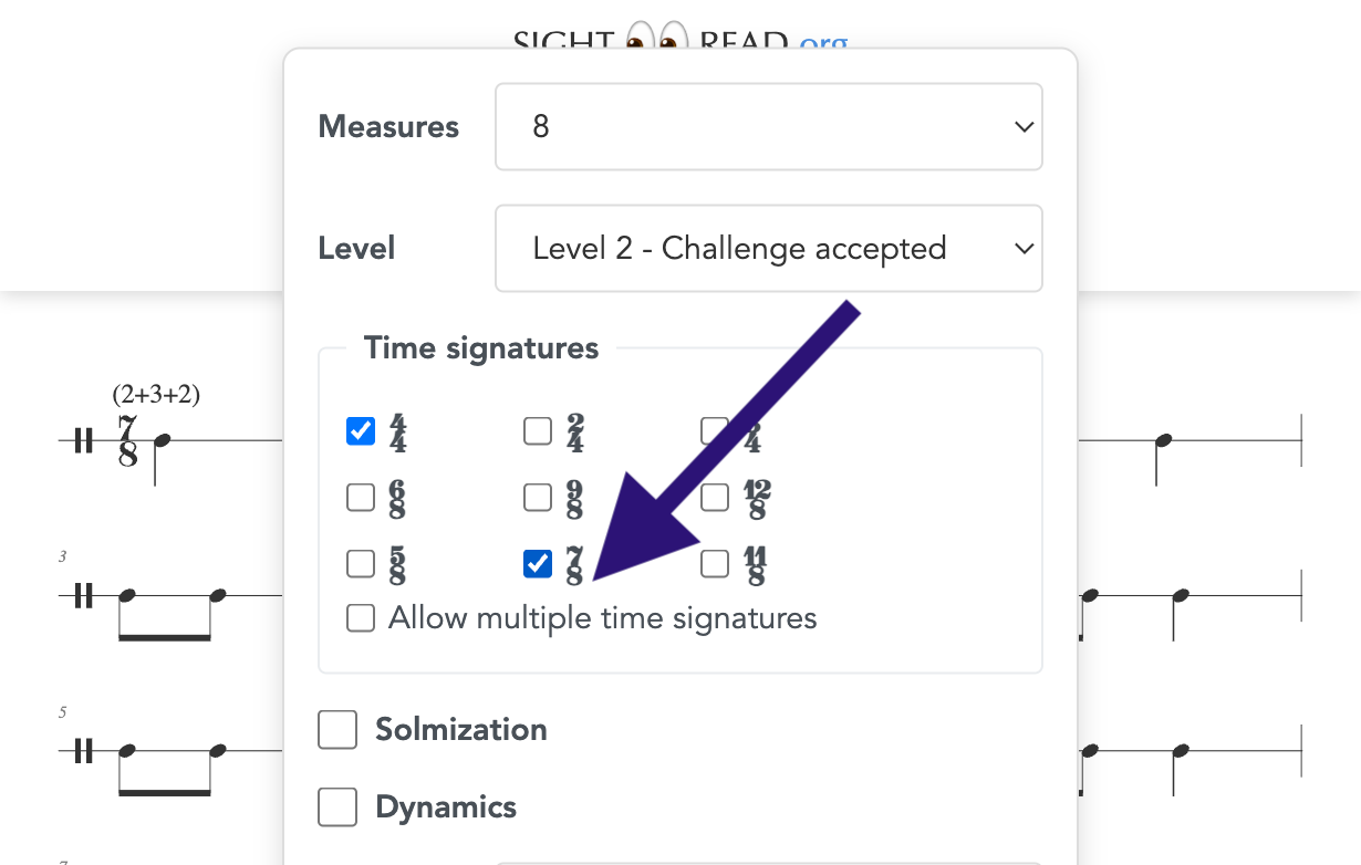 Settings panel showing 7/8 checkbox enabled