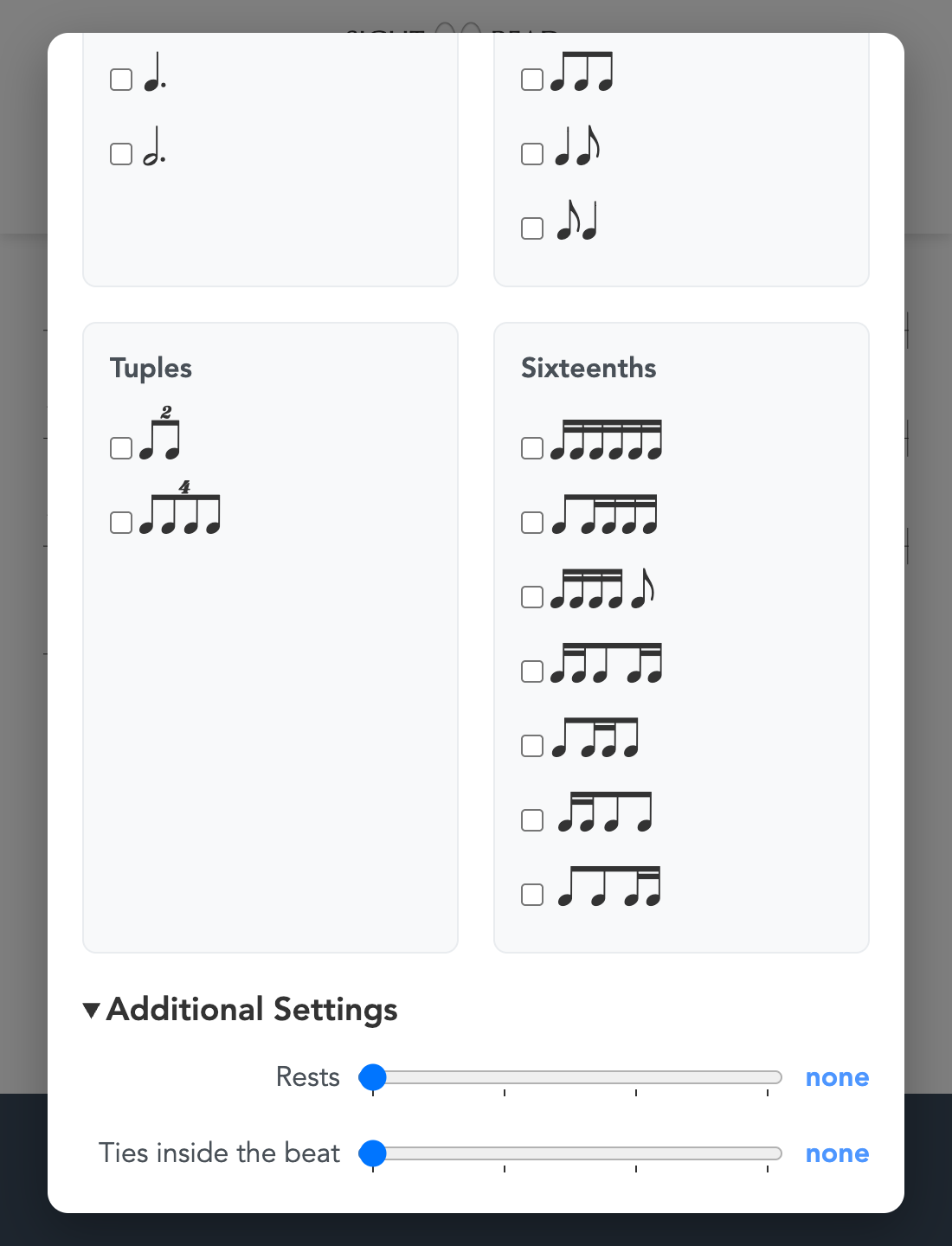 Custom settings showing compound meter patterns