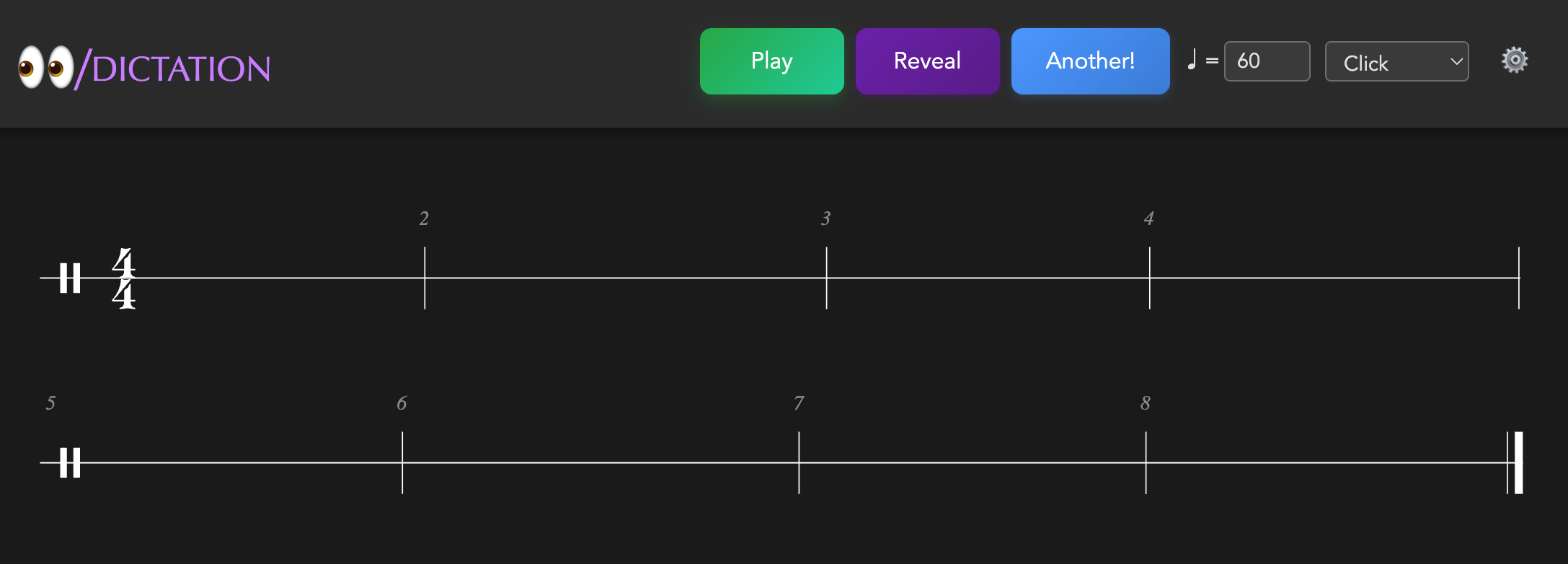 Rhythmic Dictation mode with hidden notation