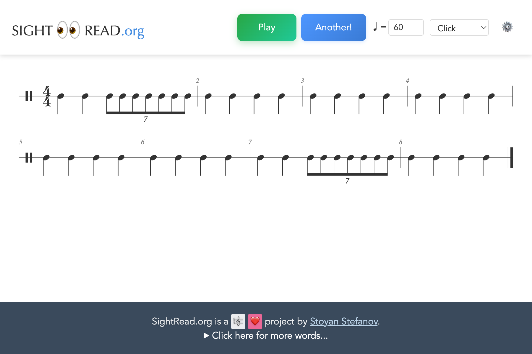 Exercise showing septuplet notation
